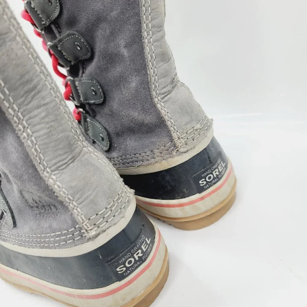 Sorel Women's Gray Pink Joan Of Arctic Leather‎ Mid-Calf Winter Snow Boot Sz 7.5